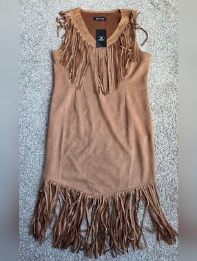 Faux Suede Brown Fringe Dress Festival Boho Western Size XL